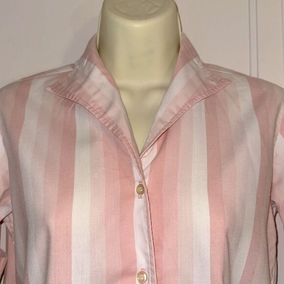 Vintage 60s Bobbie Brooks Pink & White Vertical Striped Short Sleeve Shirt - Picture 2 of 8